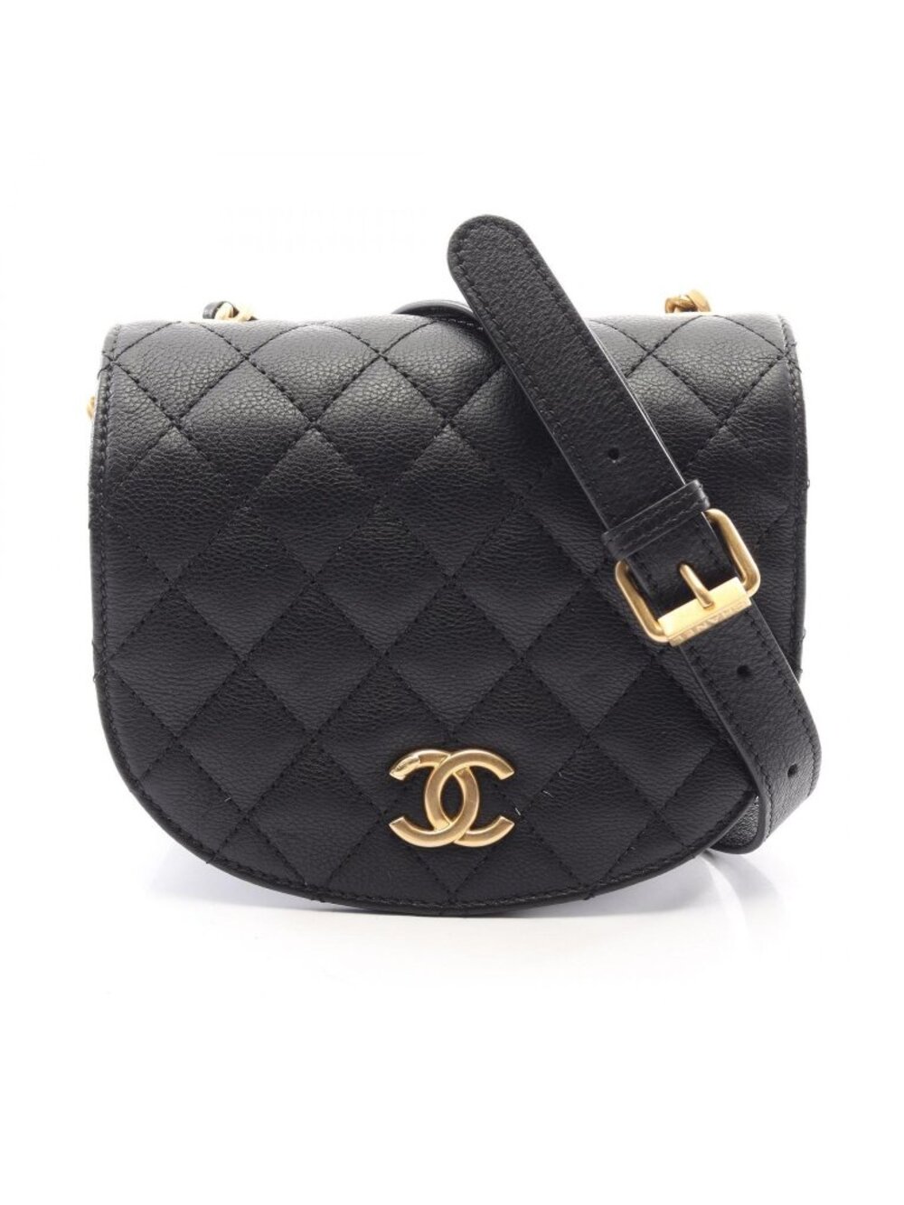 Chanel Shoulder Bag Quilted Small Flap Black Calf Chain